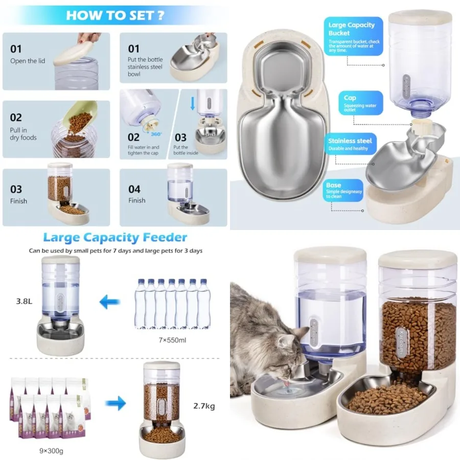 Automatic Cat Feeder and Water Dispenser with Stainless Steel Bowl Gravity Food Feeder and Waterer Set for Small Medium Dog Pup
Automatic Cat Feeder and Water Dispenser with Stainless Steel Bowl Gravity Food Feeder and Waterer Set for Small Medium Dog Pup