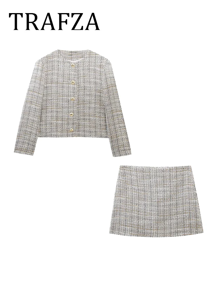 TRAFZA Women's Tweed Coat Short Skirts New Two Piece Set 2025 O Neck Long Sleeve Jacket+A-Line Mini Skirts Elegant Woman Outfit
TRAFZA Women's Tweed Coat Short Skirts New Two Piece Set 2025 O Neck Long Sleeve Jacket+A-Line Mini Skirts Elegant Woman Outfit