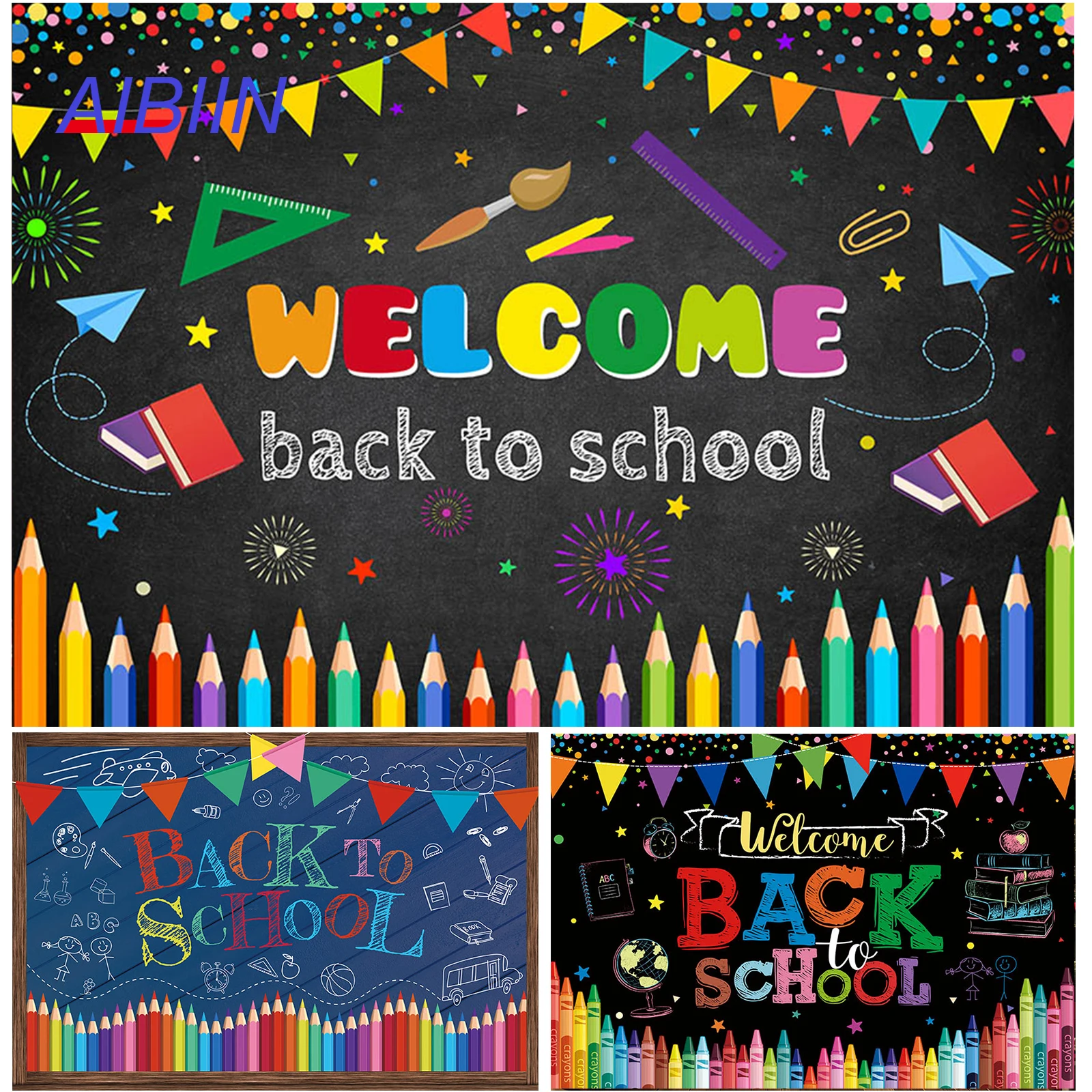 Back to School Photography Backdrop Bunting Stationery Colorful Dots Blackboard Newspaper Style Party Background Decoration
Back to School Photography Backdrop Bunting Stationery Colorful Dots Blackboard Newspaper Style Party Background Decoration