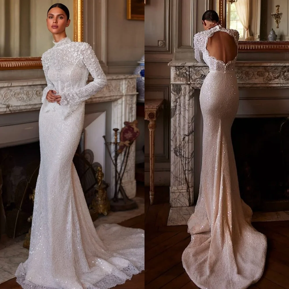 Customized High Quality White Organza Wedding Dress Temperament High Neckline Long Sleeves Bridal Gowns Chapel Train Dress
Customized High Quality White Organza Wedding Dress Temperament High Neckline Long Sleeves Bridal Gowns Chapel Train Dress