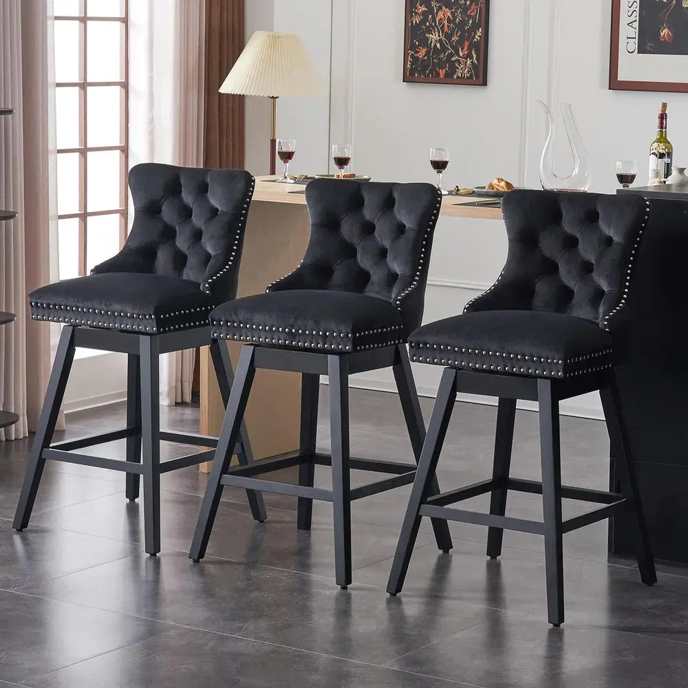 Bar Stools Set of 3, 360 Counter Height Bar Stools with Backs, Premium Velvet Fabric holstered Counter Height Chairs, Solid W
Bar Stools Set of 3, 360 Counter Height Bar Stools with Backs, Premium Velvet Fabric holstered Counter Height Chairs, Solid W