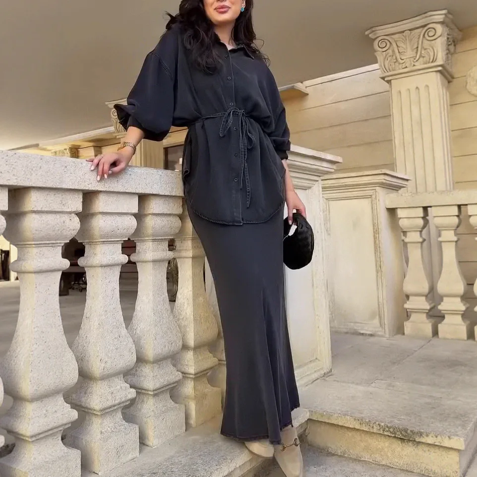 Denim Skirt Suit Women Jacket Long Skirts 2 Piece Sets Lace Up Single Breasted Turn Down Collar Coat Outfits Streetwear Ensemble
Denim Skirt Suit Women Jacket Long Skirts 2 Piece Sets Lace Up Single Breasted Turn Down Collar Coat Outfits Streetwear Ensemble
