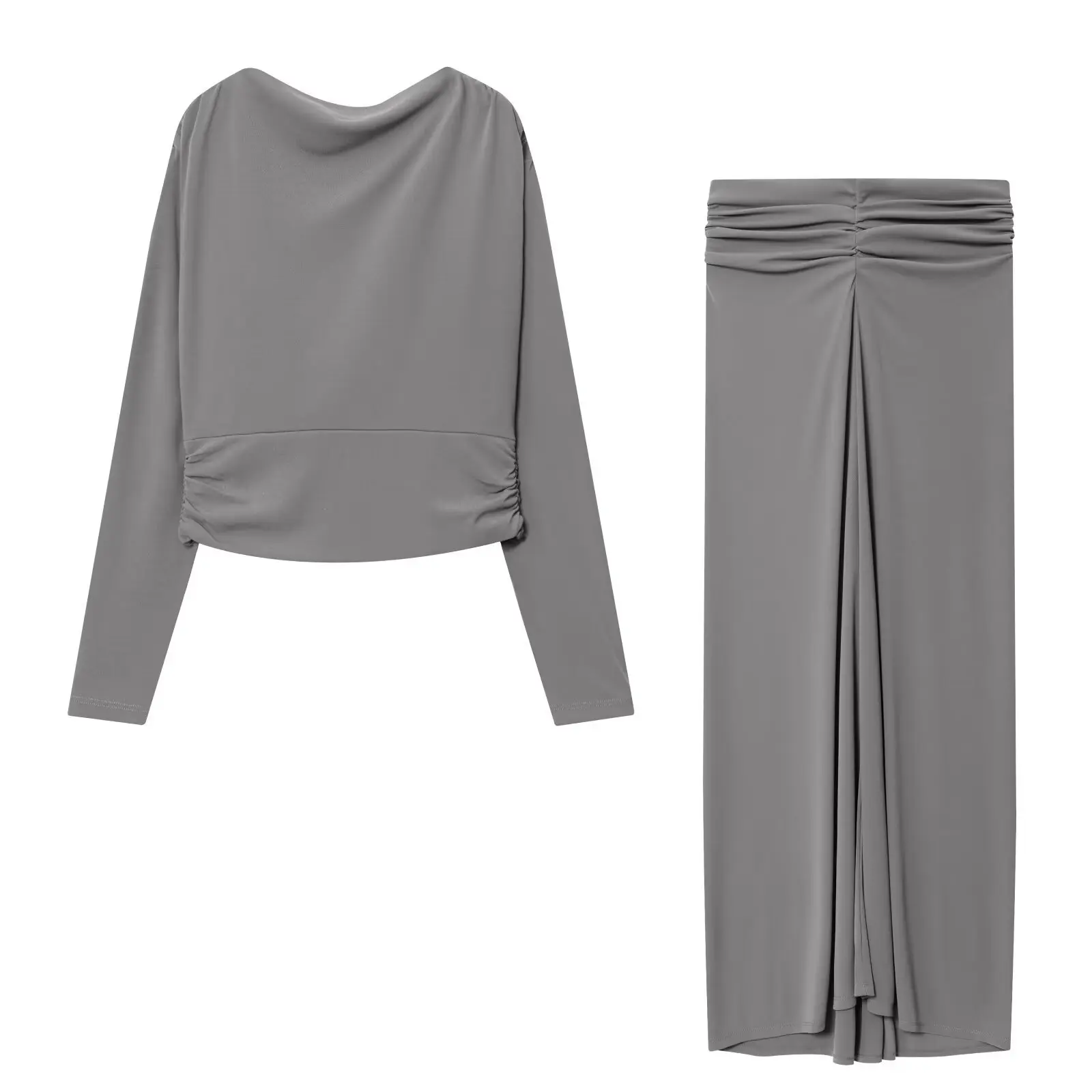 Новая осенняя модная сексуальная однотонная приталенная рубашка с длинным рукавом и круглым вырезом на спине + плиссированная юбка до щиколотки 
Новая осенняя модная сексуальная однотонная приталенная рубашка с длинным рукавом и круглым вырезом на спине + плиссированная юбка до щиколотки