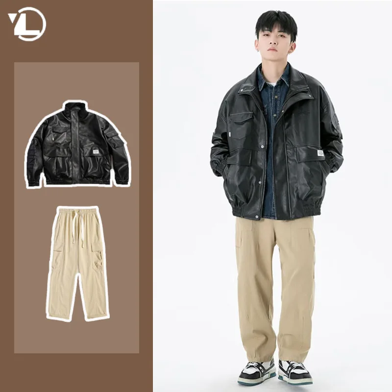 Street Motorcycle Mens Set Hip Hop Trendy PU Leather Jacket+Corduroy Harajuku Cargo Pants Suit High Street Bomber 2-piece New
Street Motorcycle Mens Set Hip Hop Trendy PU Leather Jacket+Corduroy Harajuku Cargo Pants Suit High Street Bomber 2-piece New