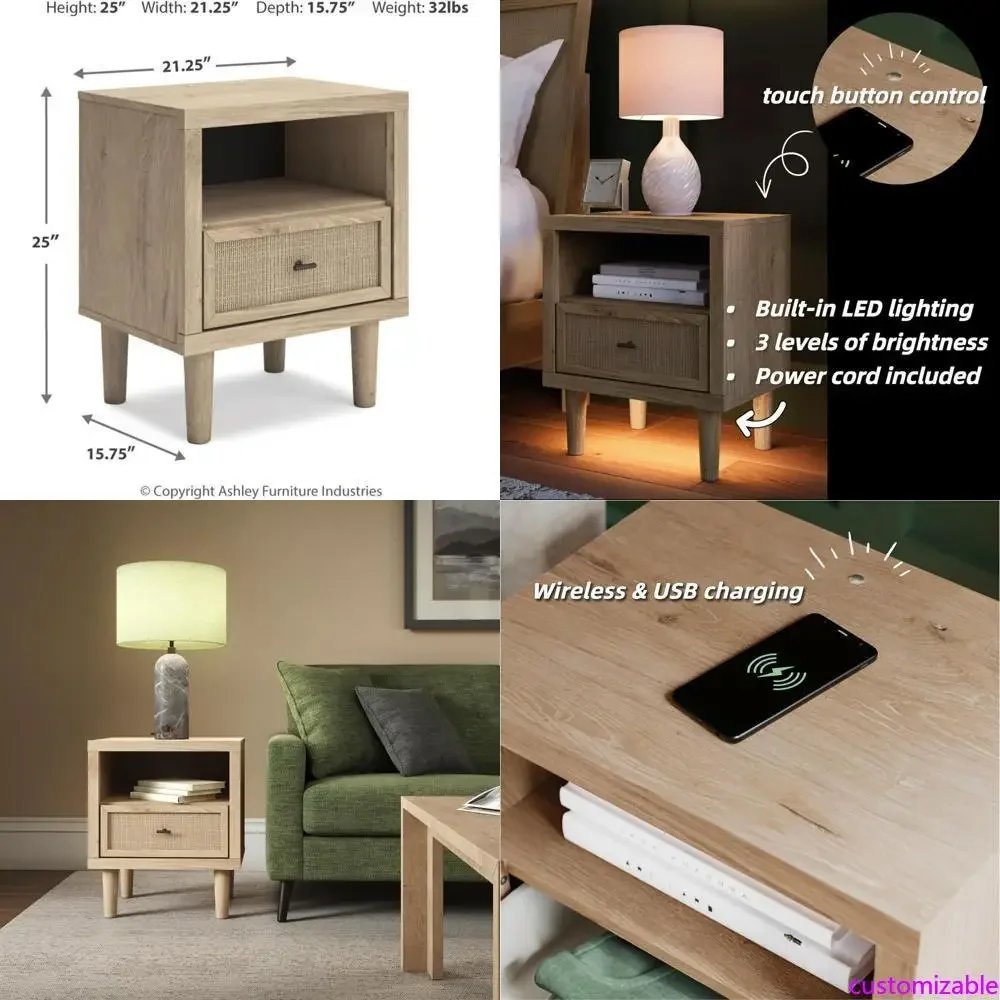 Прикроватная тумбочка в стиле фермерского дома с выдвижным ящиком, открытой полкой, LED-подсветкой, беспроводной зарядкой и USB-портами
Прикроватная тумбочка в стиле фермерского дома с выдвижным ящиком, открытой полкой, LED-подсветкой, беспроводной зарядкой и USB-портами