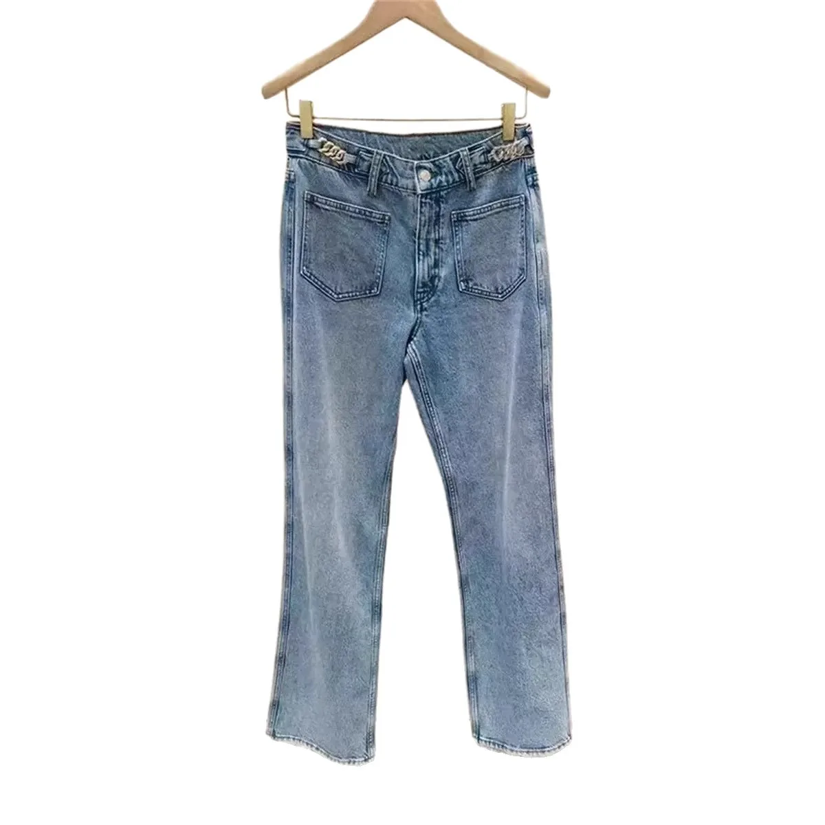 Women's High Waist Trendy Straight Leg Jeans Gold Chain Double Pockets Design Ladies Denim Pants Spring New
Women's High Waist Trendy Straight Leg Jeans Gold Chain Double Pockets Design Ladies Denim Pants Spring New