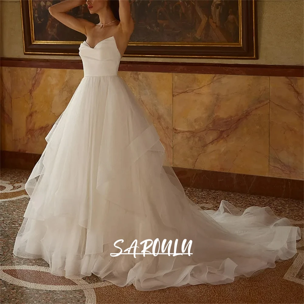 Simple A Line Wedding Dress for Women 2025 Strapless Tiered Tulle Train Bride Dresses Customized Bridal Gown Plus Size High End
Simple A Line Wedding Dress for Women 2025 Strapless Tiered Tulle Train Bride Dresses Customized Bridal Gown Plus Size High End