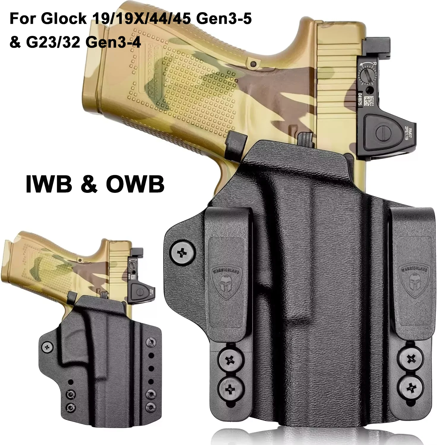 For Glock 19/19X/44/45 Gen3-5&G23/32 Gen3-4,IWB&OWB Convertible Kydex Holster Optic Cut,Compatible Red Dot,Right Hand
For Glock 19/19X/44/45 Gen3-5&G23/32 Gen3-4,IWB&OWB Convertible Kydex Holster Optic Cut,Compatible Red Dot,Right Hand