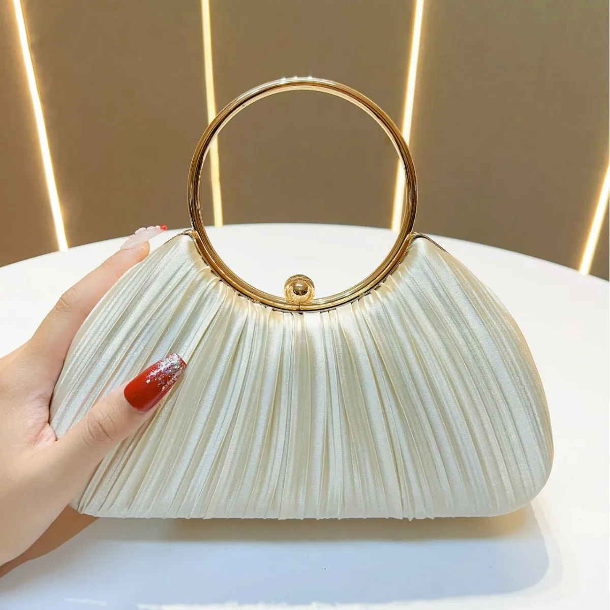 Elegant Pleated Evening Clutch Women’s Solid Color Compact Stylish Sleek Shiny Glamorous Smooth Textured Purse for Dinner Party
Elegant Pleated Evening Clutch Women’s Solid Color Compact Stylish Sleek Shiny Glamorous Smooth Textured Purse for Dinner Party