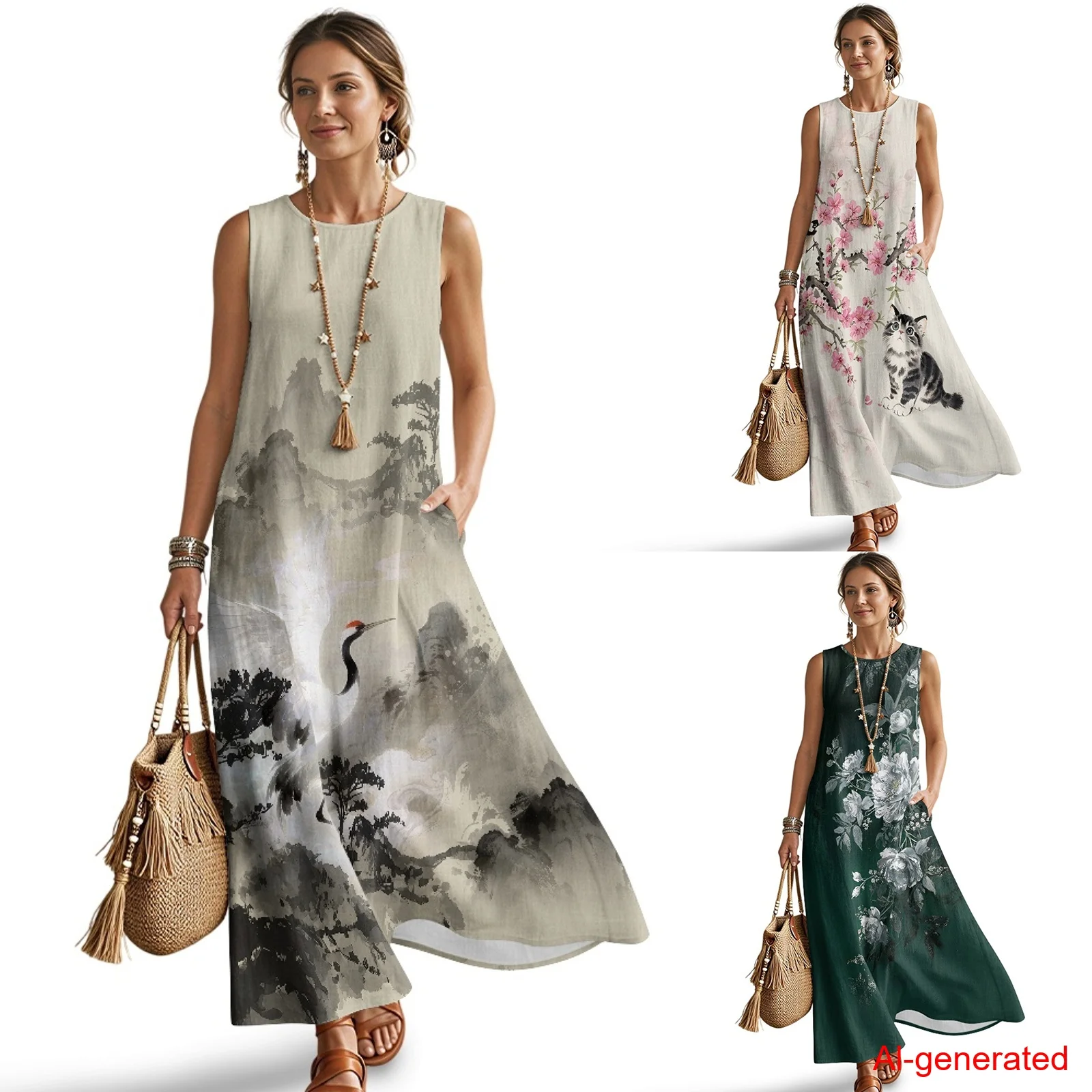 INSTANTARTS Imitation Linen Loose Vest Long Skirt Ink Landscape Painting Women Maxi Dresses with Pockets Sleeveless Sundresses
INSTANTARTS Imitation Linen Loose Vest Long Skirt Ink Landscape Painting Women Maxi Dresses with Pockets Sleeveless Sundresses