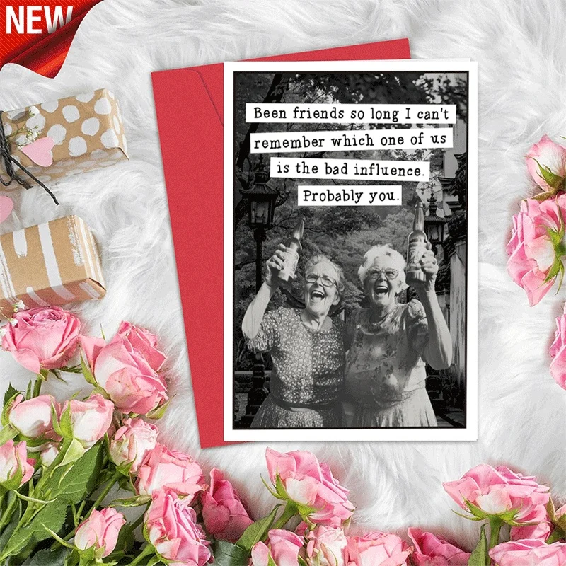 Funny Best Friend Greeting Card, Longtime Friendship Bad Influence Themed Humor Card for Old Friends
Funny Best Friend Greeting Card, Longtime Friendship Bad Influence Themed Humor Card for Old Friends