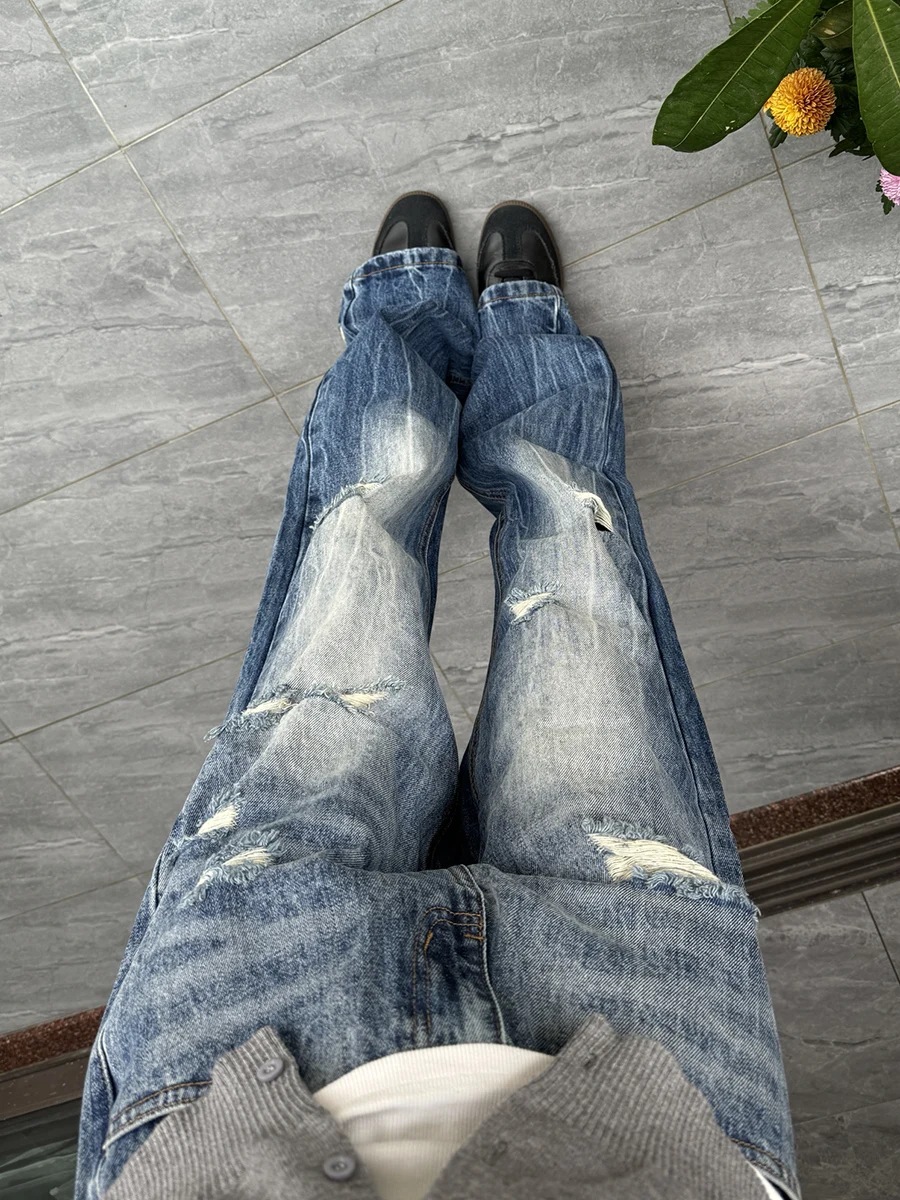 Blue Lightning Pattern Hole Denim Jeans Men's American High Street Vibe CleanFit Flared Straight Leg Long Pants
Blue Lightning Pattern Hole Denim Jeans Men's American High Street Vibe CleanFit Flared Straight Leg Long Pants