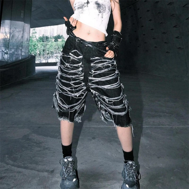 Women's High Waist Cutting Distressed Black Denim Shorts Fashion Casual Loose Female Streetwear Straight Wide Leg Cropped Pants
Women's High Waist Cutting Distressed Black Denim Shorts Fashion Casual Loose Female Streetwear Straight Wide Leg Cropped Pants