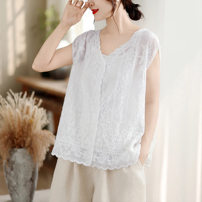 Slimming Effect Heavy Embroidery Casual V-Neck Women's Jacket Large Size Summer New Style Artistic Waistcoat Outerwear
Slimming Effect Heavy Embroidery Casual V-Neck Women's Jacket Large Size Summer New Style Artistic Waistcoat Outerwear