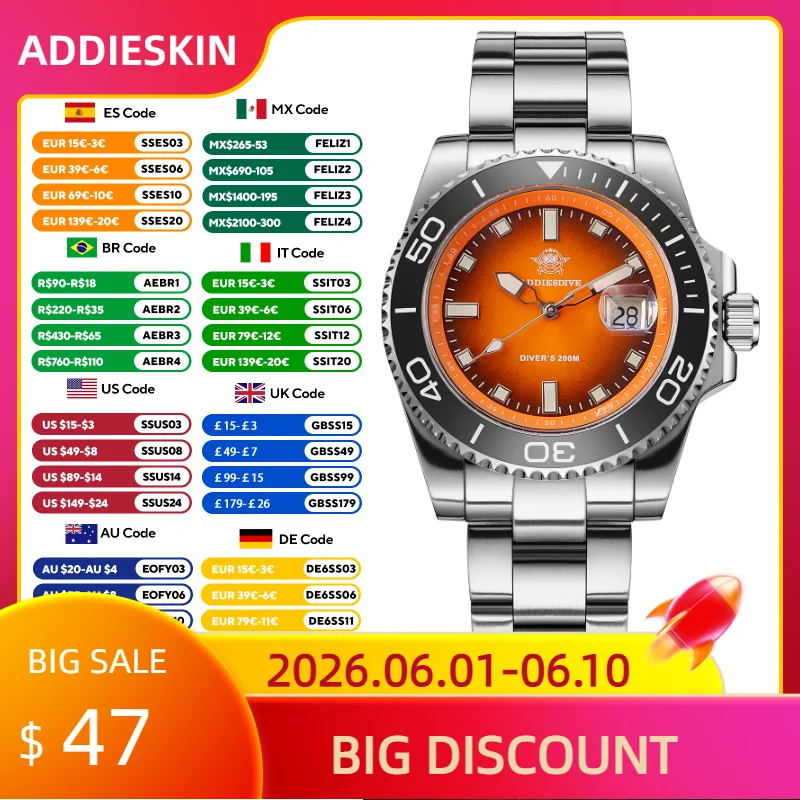 ADDIESDIVE New Man Watches 2025 Quartz Watch For Men 200M Waterproof Super Luminous Luxury AD2089 Stainless Steel Silicone Strap
ADDIESDIVE New Man Watches 2025 Quartz Watch For Men 200M Waterproof Super Luminous Luxury AD2089 Stainless Steel Silicone Strap
