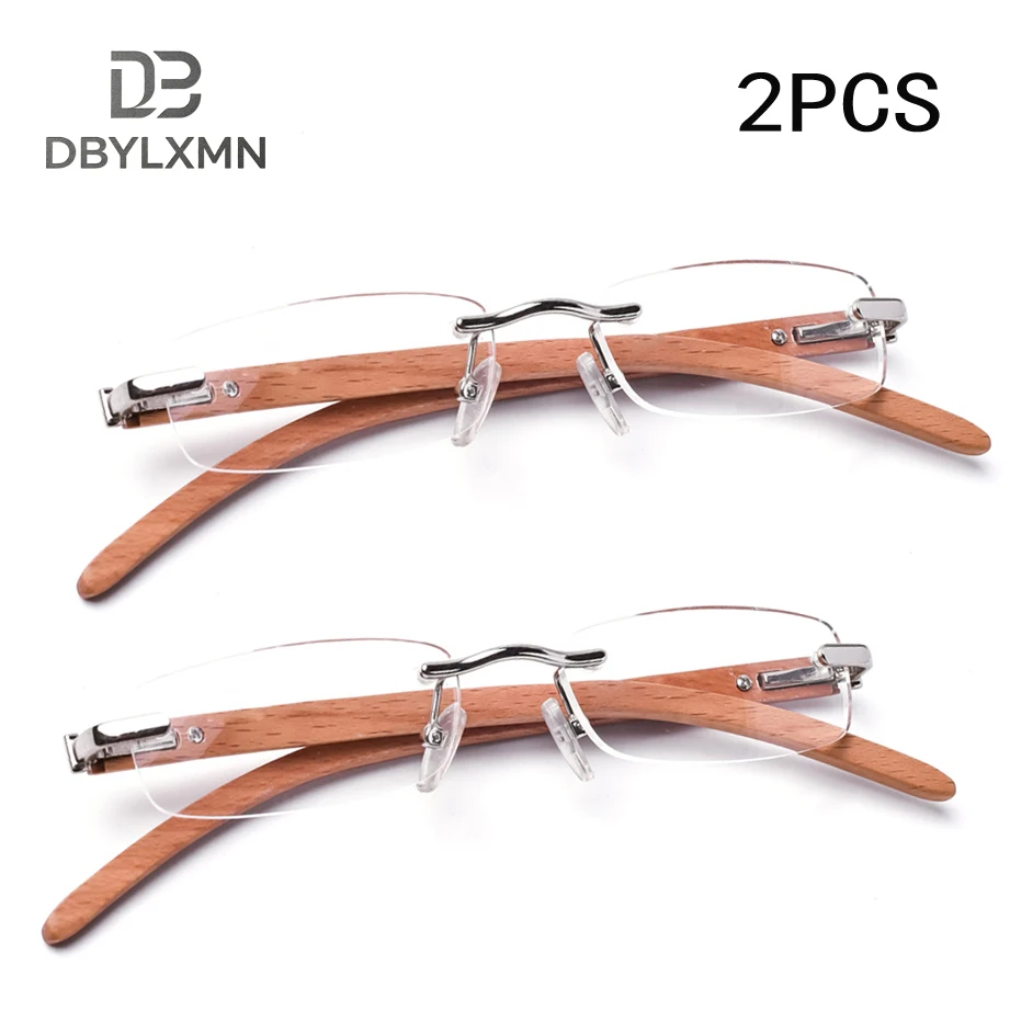 DBYLXMN 2 Pack Natural Wood Temple Rimless Reading Glasses for Men Women Frameless Lightweight Presbyopia Eyeglasses
DBYLXMN 2 Pack Natural Wood Temple Rimless Reading Glasses for Men Women Frameless Lightweight Presbyopia Eyeglasses