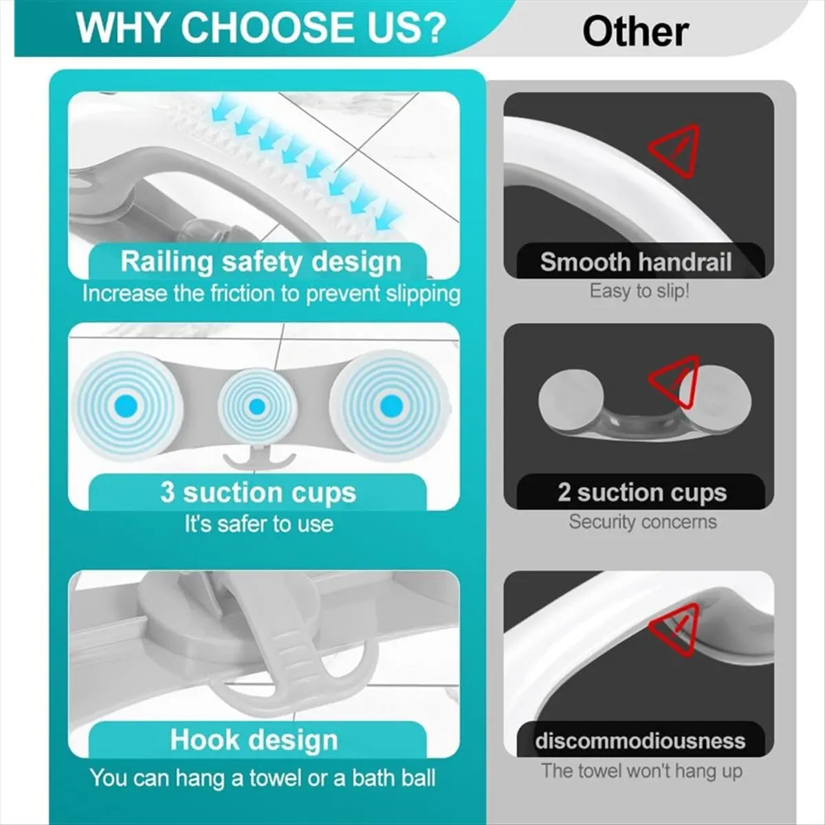 1 упаковка поручней для ванн и душа с 3 присосками, прочная ручка, съемные поручни для пожилых людей
1 упаковка поручней для ванн и душа с 3 присосками, прочная ручка, съемные поручни для пожилых людей