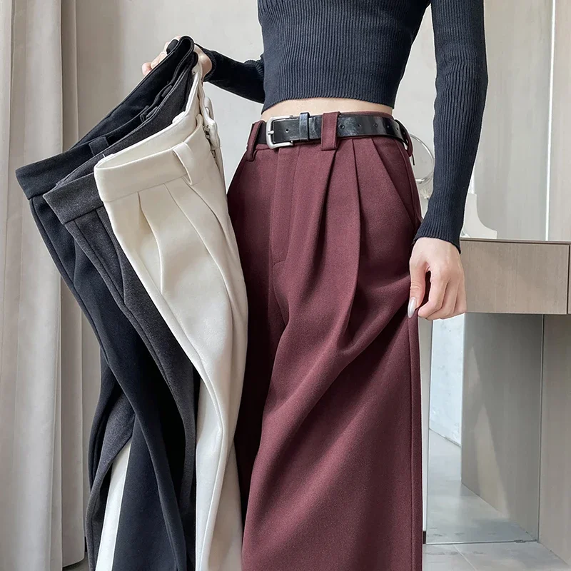 Burgundy Black Gray Suits Pants for Women Office Lady Elegant High Waist Wide Leg Fashion Trousers with Pockets Black Gray
Burgundy Black Gray Suits Pants for Women Office Lady Elegant High Waist Wide Leg Fashion Trousers with Pockets Black Gray
