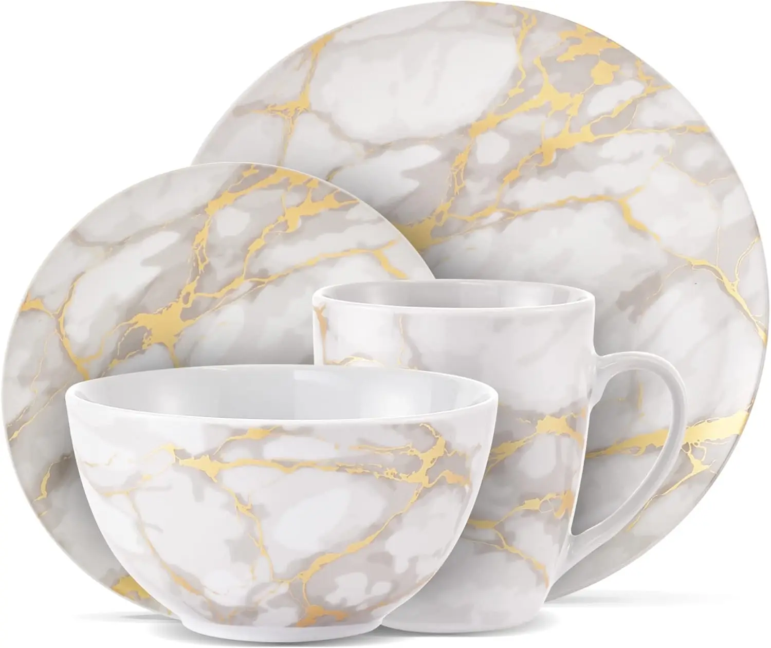 & Co 16-Piece Modern Premium Porcelain Ceramic Dinner Set, Lightweight Designed, Stackable, in Gold Marble/Gray Finish
& Co 16-Piece Modern Premium Porcelain Ceramic Dinner Set, Lightweight Designed, Stackable, in Gold Marble/Gray Finish