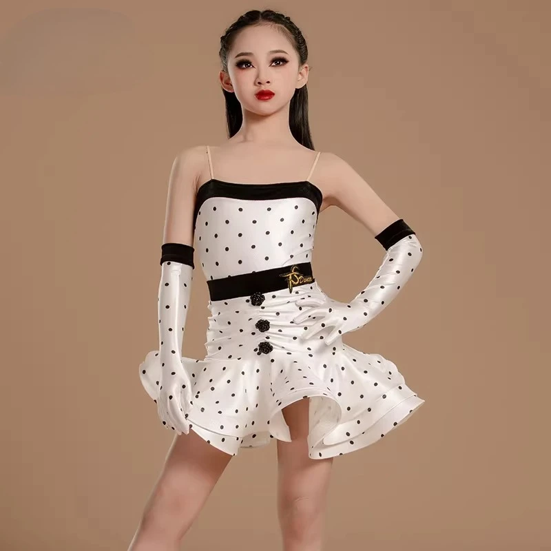 Girls Latin Dance Clothes White Dot Dress Gloves Suit Cha Cha Tango Competition Practice Dress Performance Costume
Girls Latin Dance Clothes White Dot Dress Gloves Suit Cha Cha Tango Competition Practice Dress Performance Costume
