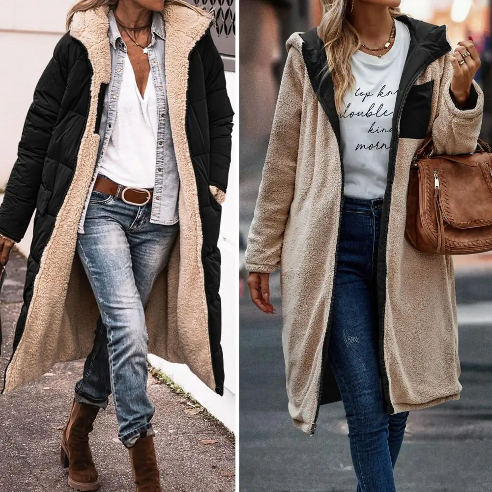 Women Winter Long Coat Hooded Padded Jacket Long Sleeve Reversible Fleece Lining Outwear Double Sided Wear Mid-length Overcoats
Women Winter Long Coat Hooded Padded Jacket Long Sleeve Reversible Fleece Lining Outwear Double Sided Wear Mid-length Overcoats