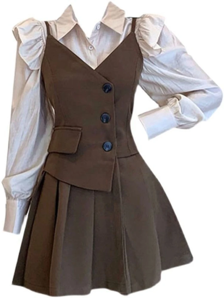 Korean Fashion Matching Sets Ruffles Patchwork Long Sleeve Blouses Female Slim Pleated Tanks Dresses Vintage 2025 Women Clothing
Korean Fashion Matching Sets Ruffles Patchwork Long Sleeve Blouses Female Slim Pleated Tanks Dresses Vintage 2025 Women Clothing