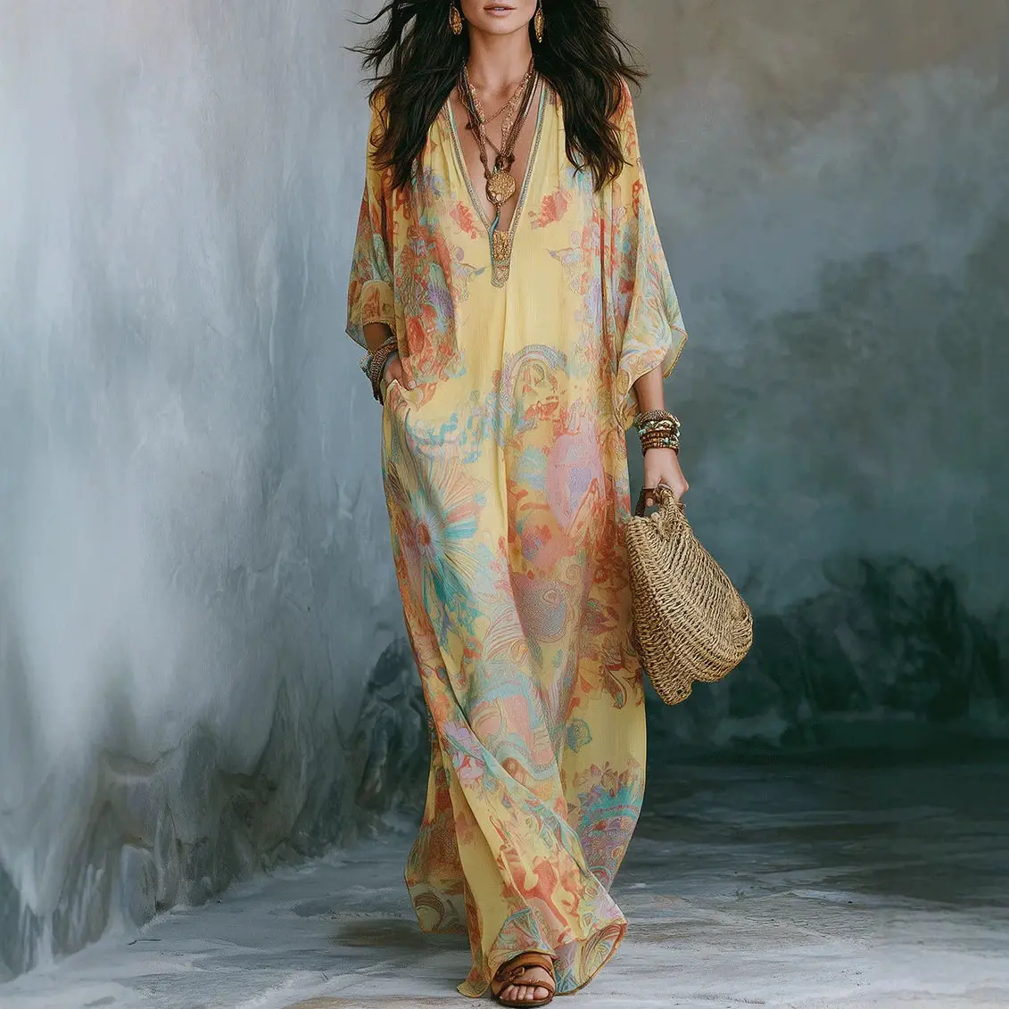 Summer Elegant Long Dress for Women Digital Flower Print Sexy Deep V Neck Vacation Maxi Dress Flowy Casual Boho Ladies Dress
Summer Elegant Long Dress for Women Digital Flower Print Sexy Deep V Neck Vacation Maxi Dress Flowy Casual Boho Ladies Dress