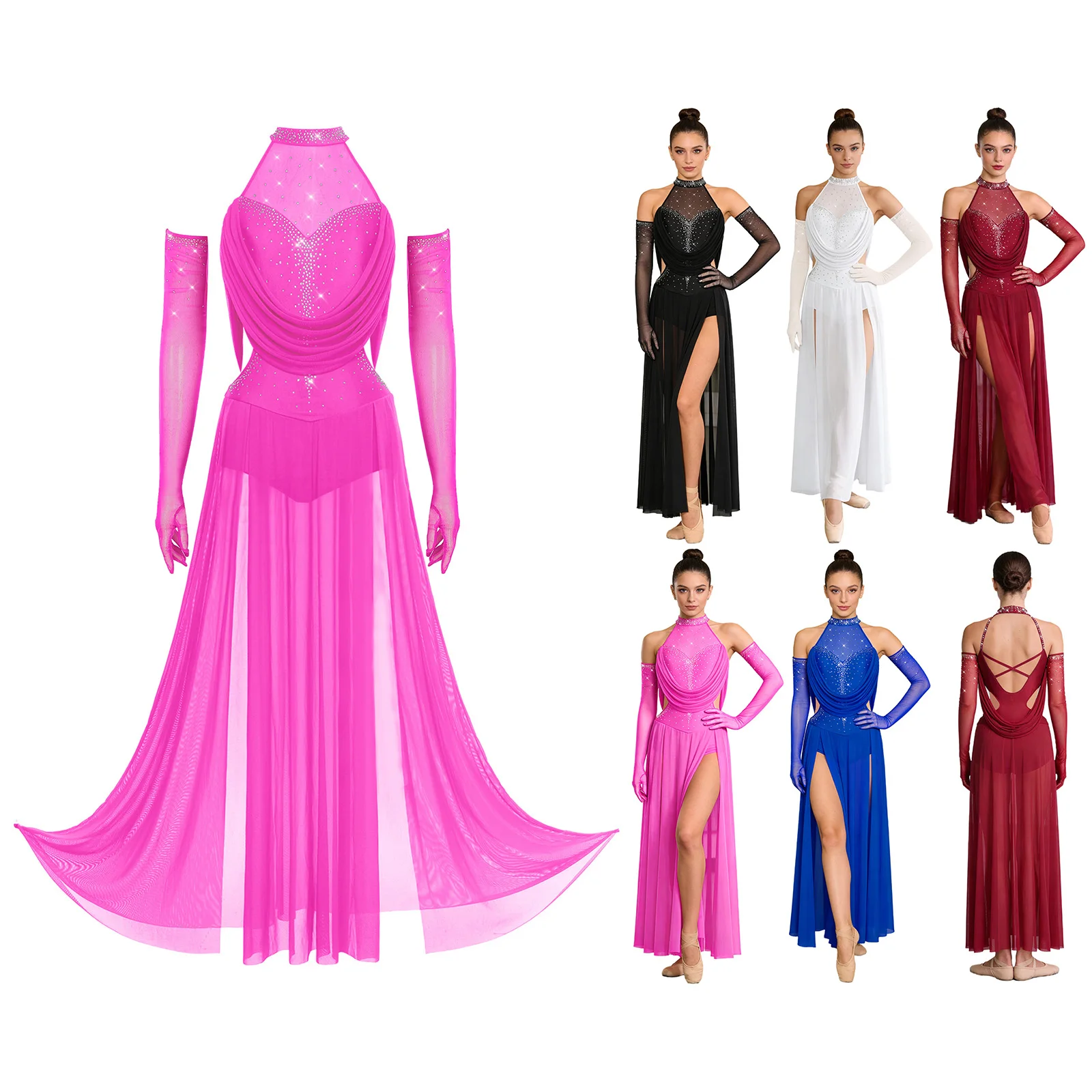 Women Modern Lyrical Dance Leotard Dress Halter Rhinestones Backless Maxi Long Flowy Stretchy Performance Competition Stage
Women Modern Lyrical Dance Leotard Dress Halter Rhinestones Backless Maxi Long Flowy Stretchy Performance Competition Stage