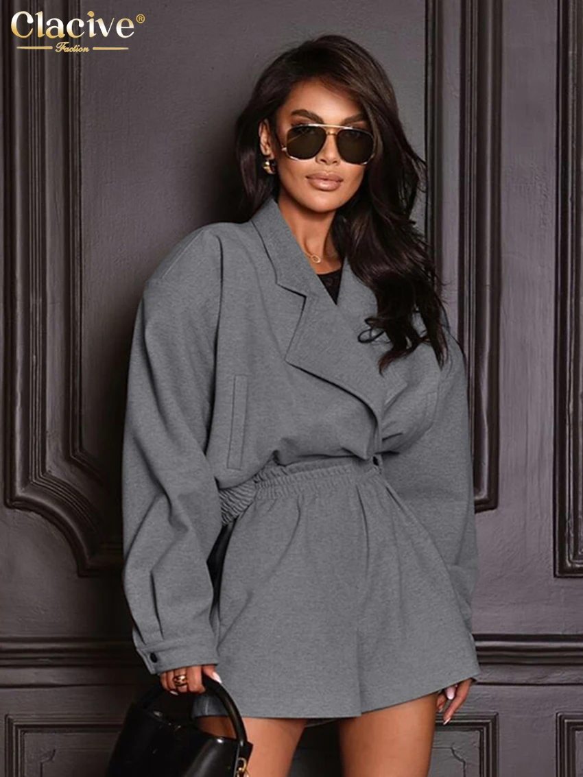 Clacive Fashion Loose Gray 2 Pieces Set For Woman 2025 Elegant Long Sleeve Shirt With High Waist Shorts Set Female Streetwear
Clacive Fashion Loose Gray 2 Pieces Set For Woman 2025 Elegant Long Sleeve Shirt With High Waist Shorts Set Female Streetwear