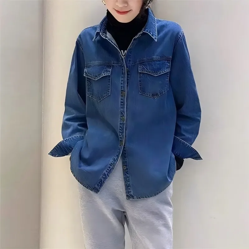 CGC 2025 New Fashion Women Denim Shirts Spring Autumn Turndown Collar Casual Blouses Long Sleeves Loose Top Women Korean Style
CGC 2025 New Fashion Women Denim Shirts Spring Autumn Turndown Collar Casual Blouses Long Sleeves Loose Top Women Korean Style