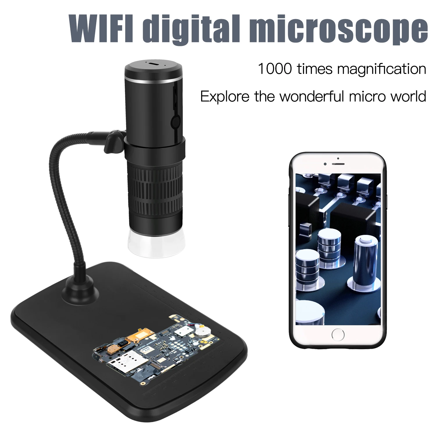 1000X digital microscope, WiFi-enabled stand microscope, 1080P photo/video recording for electronic repair and welding
1000X digital microscope, WiFi-enabled stand microscope, 1080P photo/video recording for electronic repair and welding