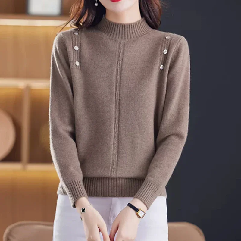 Women Clothes Fashion All-match Solid Color Sweaters Autumn Winter Elegant Comfortable Diamonds Tops Half High Collar Pullover
Women Clothes Fashion All-match Solid Color Sweaters Autumn Winter Elegant Comfortable Diamonds Tops Half High Collar Pullover