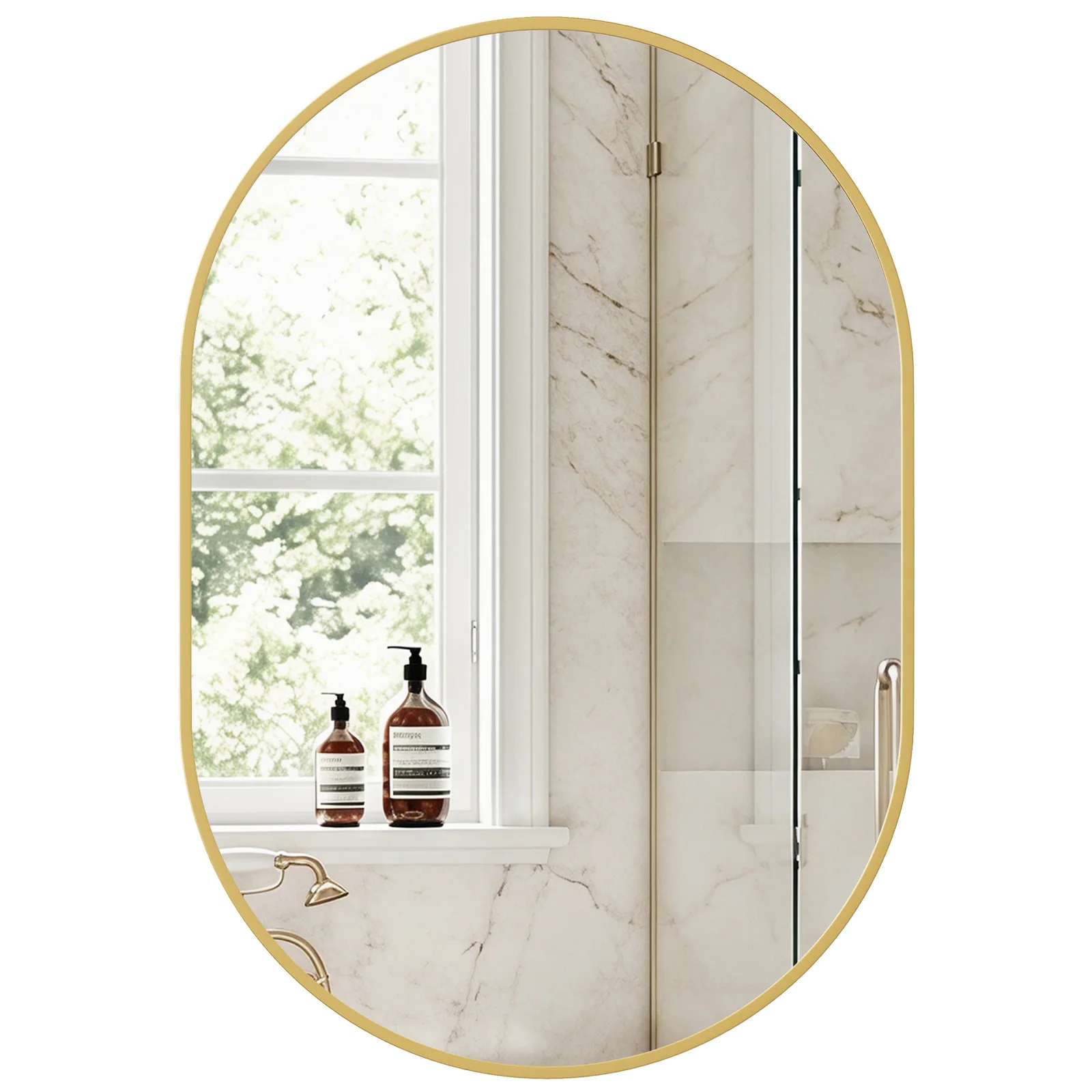 Bathroom mirror, oval wall mirror, with rust-proof metal frame and tempered glass
Bathroom mirror, oval wall mirror, with rust-proof metal frame and tempered glass