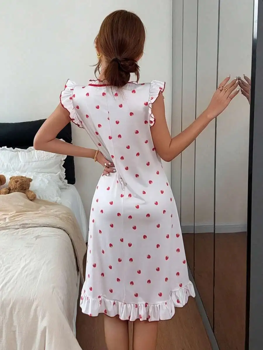 Womens Frill Trim Strawberry Print Nightgown
Womens Frill Trim Strawberry Print Nightgown