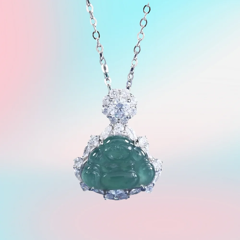 New Natural Blue Water Jade Buddha Gong Maitreya Buddha Pendant Necklace S925 Silver Plated Platinum Diamond Accessories
New Natural Blue Water Jade Buddha Gong Maitreya Buddha Pendant Necklace S925 Silver Plated Platinum Diamond Accessories