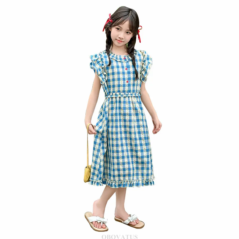 Preppy Style Kids Baby Blue Plaid Dress with Petal Sleeves For Girls A-line School Dresses Teens Child New Summer Clothing OuFit
Preppy Style Kids Baby Blue Plaid Dress with Petal Sleeves For Girls A-line School Dresses Teens Child New Summer Clothing OuFit