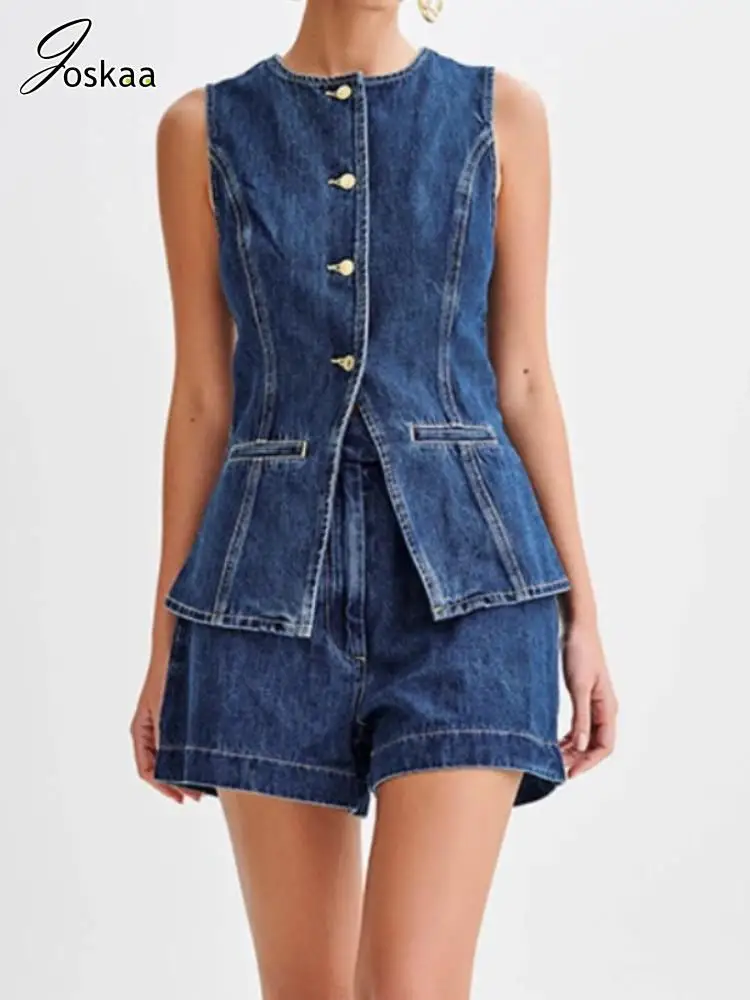 Joskaa 2025 Summer Women's Denim Two Piece Set Sexy O-Neck Sleeveless Jacket and High Waist Shorts Matching Y2K Streetwear
Joskaa 2025 Summer Women's Denim Two Piece Set Sexy O-Neck Sleeveless Jacket and High Waist Shorts Matching Y2K Streetwear