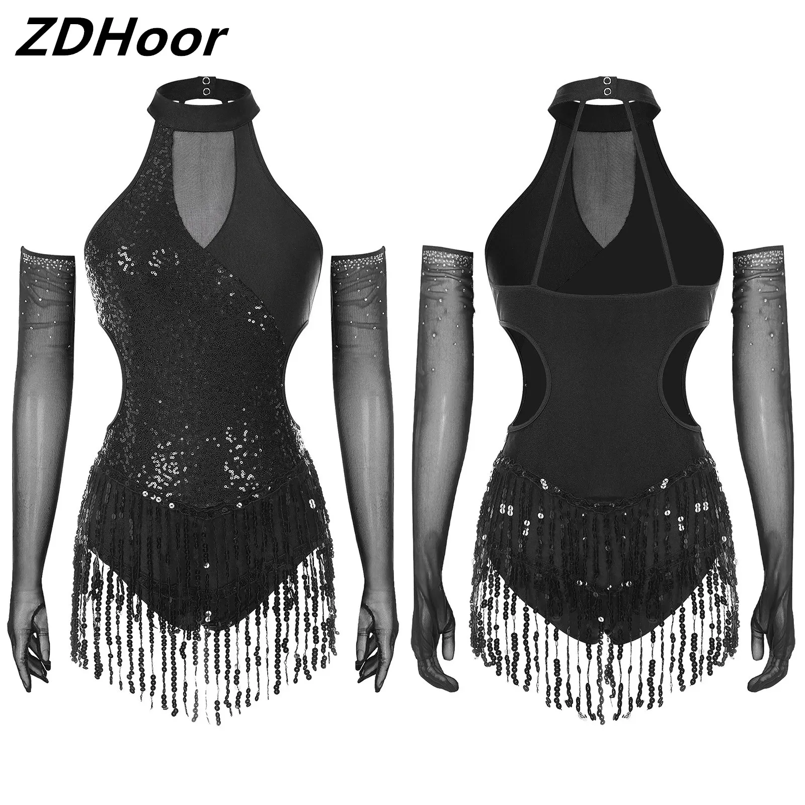 Womens Latin Dance Leotard Sets Figure Skating Jumpsuit with Gloves Sleeveless Sequined Tassel Bodysuit And Mesh Gloves
Womens Latin Dance Leotard Sets Figure Skating Jumpsuit with Gloves Sleeveless Sequined Tassel Bodysuit And Mesh Gloves