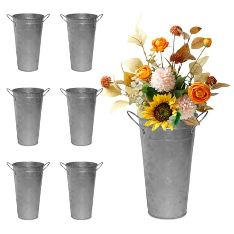 6 Pack 12 Inch Vintage Galvanized Flower Bucket Galvanized Flower Bucket with Handles Metal Flower Vase Farmhouse French Flower
6 Pack 12 Inch Vintage Galvanized Flower Bucket Galvanized Flower Bucket with Handles Metal Flower Vase Farmhouse French Flower