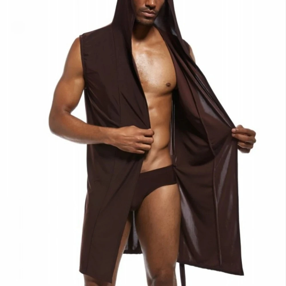 Men's Sleeveless Hooded Bathrobe Silky Soft Fabric Open Front Waist Tie Design Sexy Long Robe for Loungewear Nightwear Homewear
Men's Sleeveless Hooded Bathrobe Silky Soft Fabric Open Front Waist Tie Design Sexy Long Robe for Loungewear Nightwear Homewear