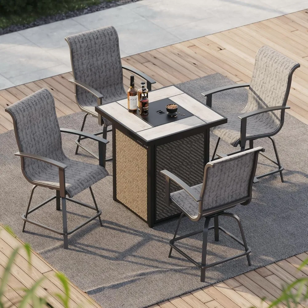 5-Piece Swivel Patio Bar Set with Fire Pit Table 40,000 BTU Heat Output, Leather-Look Wicker Outdoor Height Patio Ba
5-Piece Swivel Patio Bar Set with Fire Pit Table 40,000 BTU Heat Output, Leather-Look Wicker Outdoor Height Patio Ba