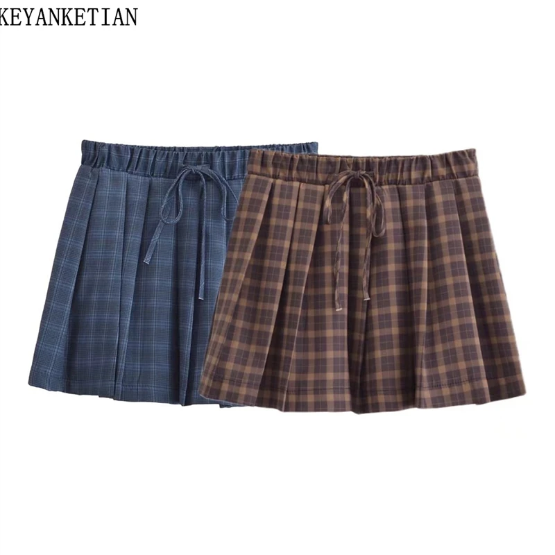 KEYANKETIAN 2025 New Women's Plaid Color Matching Pleated Mini Skirt Preppy Style Drawstring Lace Up Elastic Waist A Line Skirt
KEYANKETIAN 2025 New Women's Plaid Color Matching Pleated Mini Skirt Preppy Style Drawstring Lace Up Elastic Waist A Line Skirt