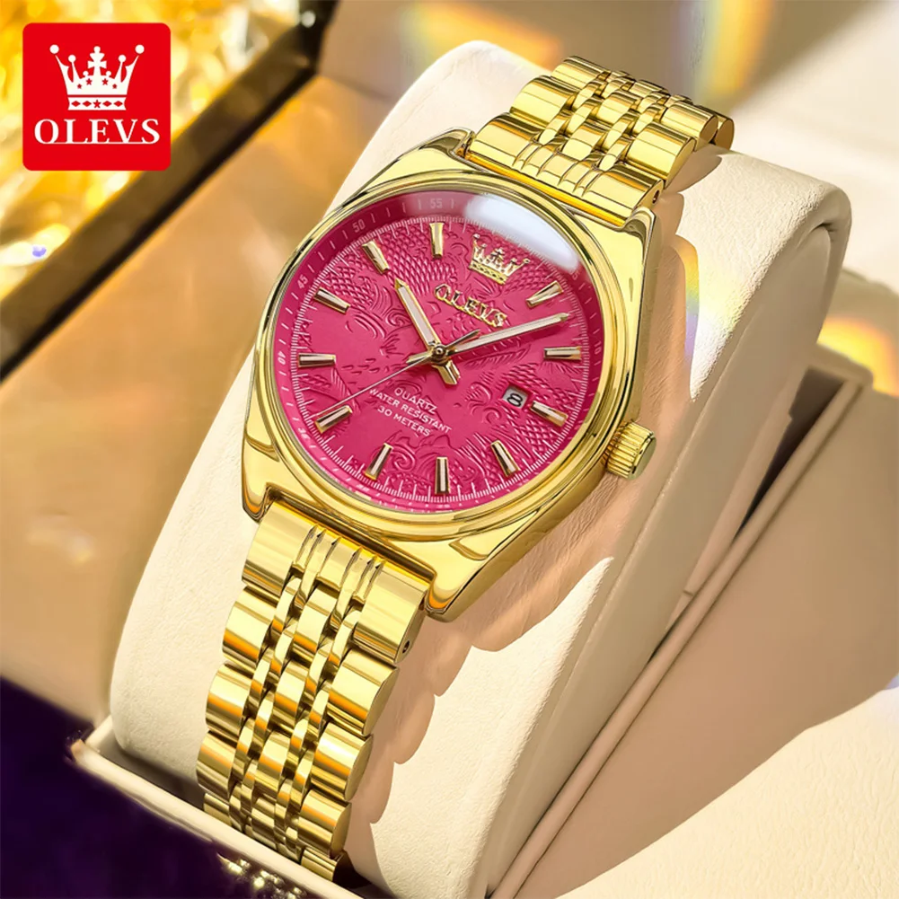 OLEVS женские часы, роскошные модные розово-красные оригинальные кварцевые часы для женщин, водонепроницаемые, из нержавеющей стали, светящаяся дата, лучший бренд
OLEVS женские часы, роскошные модные розово-красные оригинальные кварцевые часы для женщин, водонепроницаемые, из нержавеющей стали, светящаяся дата, лучший бренд