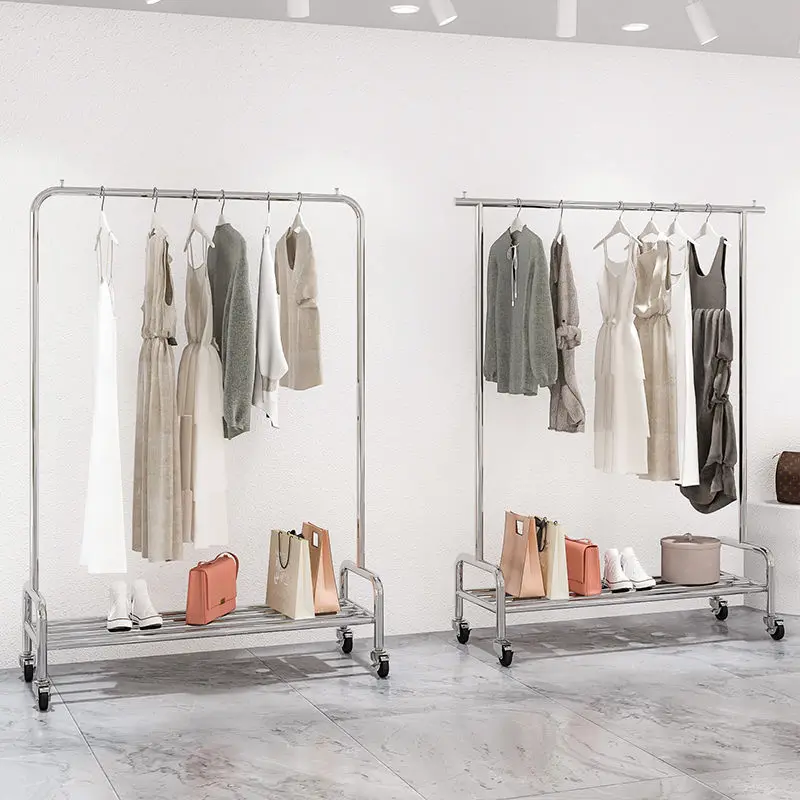 Nordic Coat Racks Clothing Store Clothes Pole Stainless Steel with Wheels Display Rack Women's Clothing Store Shelf Display Rack
Nordic Coat Racks Clothing Store Clothes Pole Stainless Steel with Wheels Display Rack Women's Clothing Store Shelf Display Rack