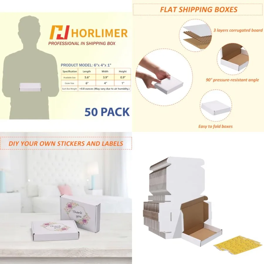 6x4x1 Inch Shipping Boxes Set of 50, White Corrugated Cardboard Box Literature Mailer
6x4x1 Inch Shipping Boxes Set of 50, White Corrugated Cardboard Box Literature Mailer