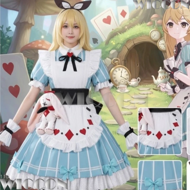 Genshin Impact Thousand Star Wonderland Ball Alice Maid Cosplay Costume Anime Game Outfit Dress Apron Headwear ComicCon Festival
Genshin Impact Thousand Star Wonderland Ball Alice Maid Cosplay Costume Anime Game Outfit Dress Apron Headwear ComicCon Festival