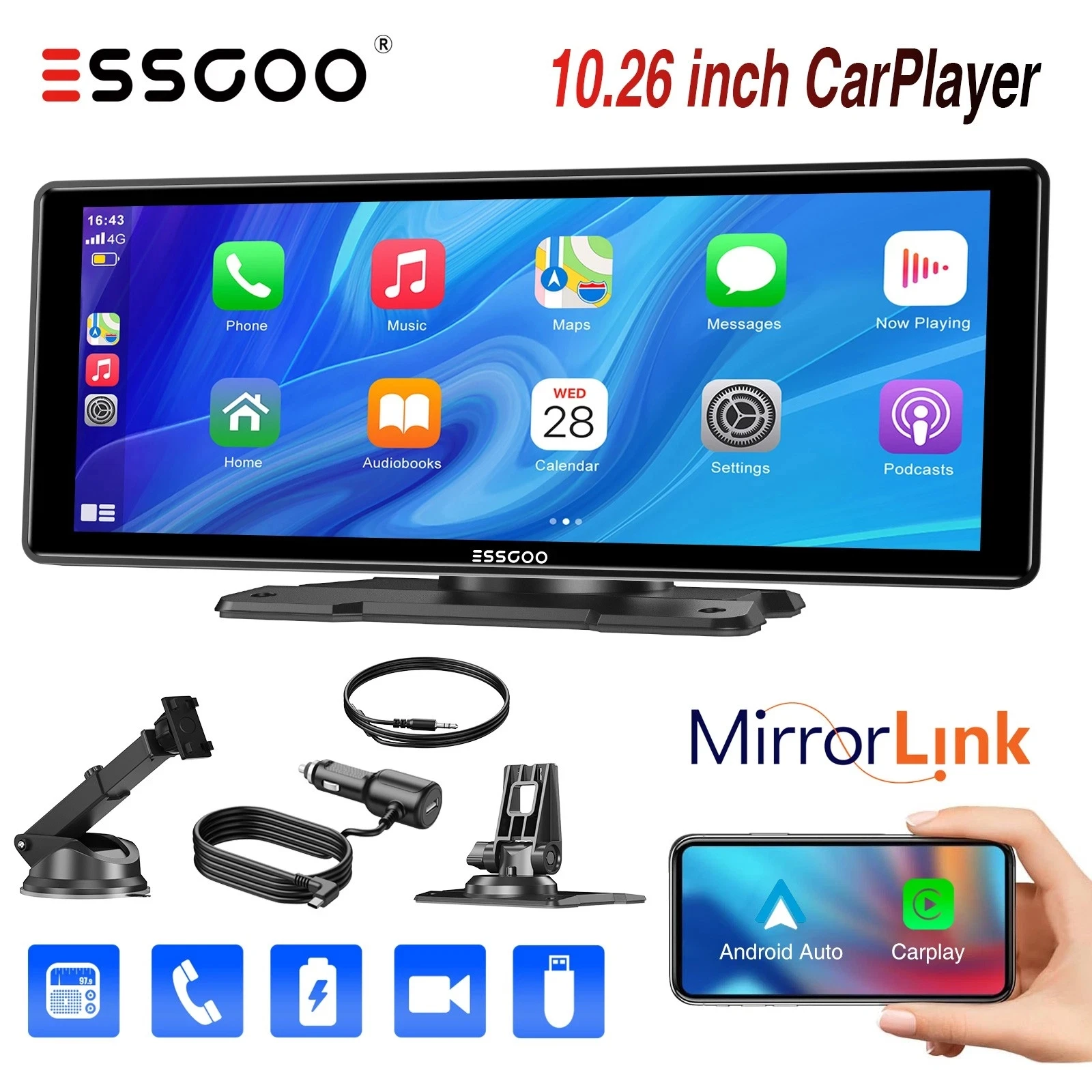 10,26-дюймовый беспроводной IPS сенсорный экран 4K автомобильная стереосистема портативный Apple CarPlay планшет Android Auto GPS навигация FM-радио Bluetooth
10,26-дюймовый беспроводной IPS сенсорный экран 4K автомобильная стереосистема портативный Apple CarPlay планшет Android Auto GPS навигация FM-радио Bluetooth