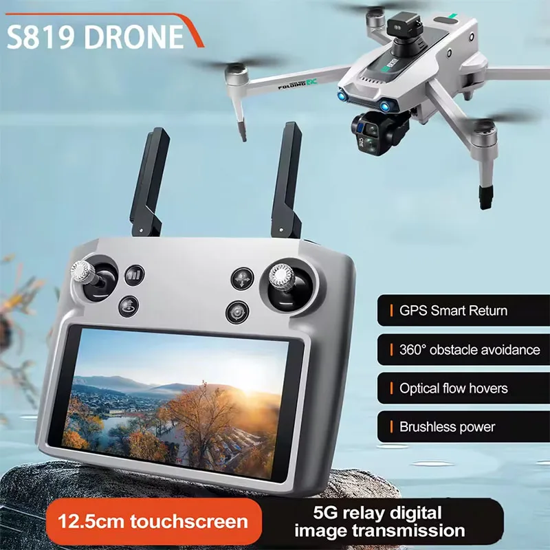 New S819 GPS Brushless 3-Axis Gimbal Obstacle Avoidance Drone with Screen Controller 4K HD FPV Aerial Photography RC Quadcopter
New S819 GPS Brushless 3-Axis Gimbal Obstacle Avoidance Drone with Screen Controller 4K HD FPV Aerial Photography RC Quadcopter