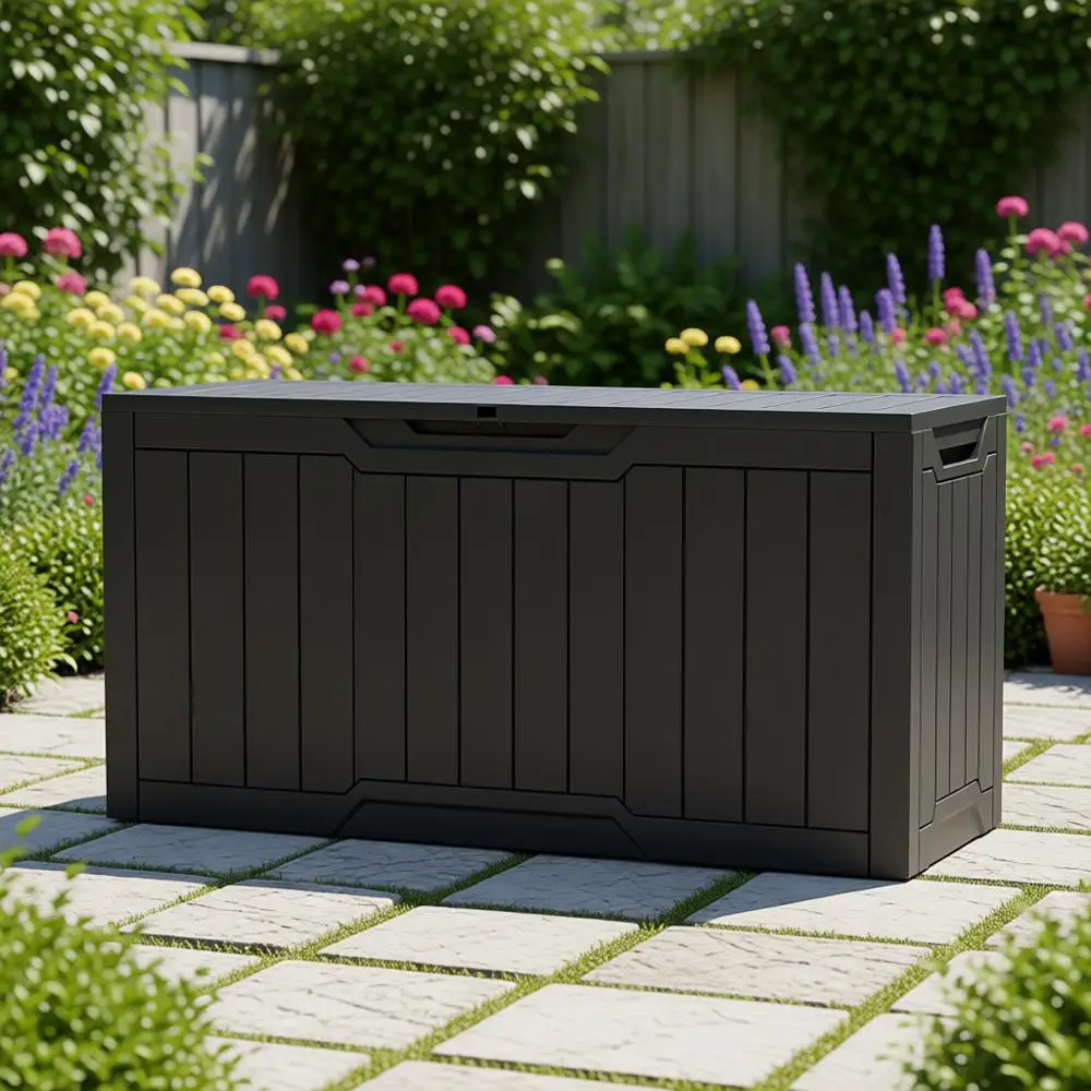 80-Gallon Lockable Outdoor Storage Box for Cushions, Pool Accessories, Garden Tools, and Sporting Gear - Black
80-Gallon Lockable Outdoor Storage Box for Cushions, Pool Accessories, Garden Tools, and Sporting Gear - Black
