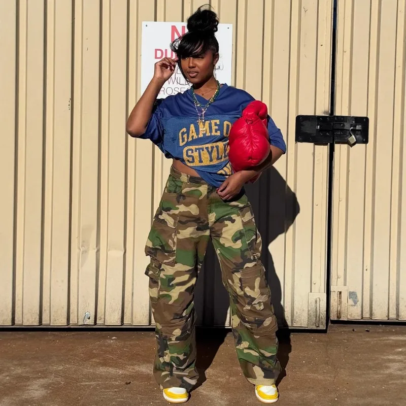 Camouflage Print Multi Pockets Loose Casual Cargo Pants Women Button Fly High Waist Straight Trousers Fashion Streetwear Bottoms
Camouflage Print Multi Pockets Loose Casual Cargo Pants Women Button Fly High Waist Straight Trousers Fashion Streetwear Bottoms